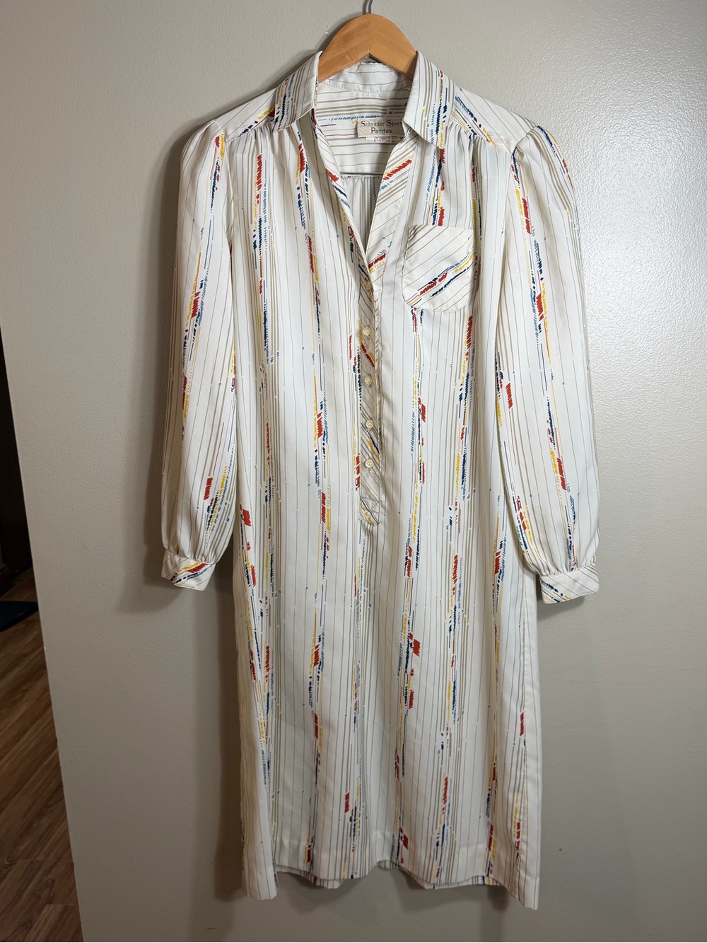Vintage Schrader Sport Petites Shirt Dress USA Striped Artsy Midi Pockets Preppy